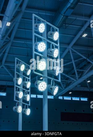 led ceiling light and metal structure indoor Stock Photo