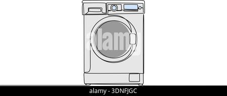 continuous line drawing of washing machine, line art vector illustration Stock Vector