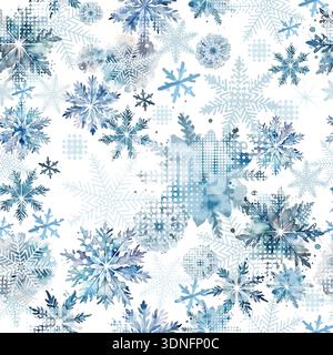 Seamless watercolor Snowflake Pattern . Not AI, vector illustration. Stock Vector