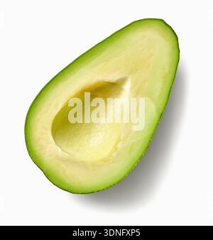 fresh raw avocado half isolated on white background, top view Stock Photo