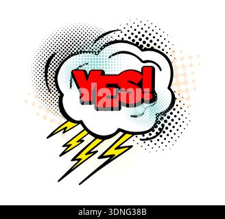 Yes word in comic speech bubble boom. Cartoon style illustration. hand drawing. Not AI, Vector illustration. Stock Vector
