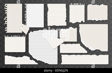 Set of light beige paper pieces with jagged, uneven edges, perfect for collage, notes, or scrapbooking projects, isolated on white background vector illustration Stock Vector