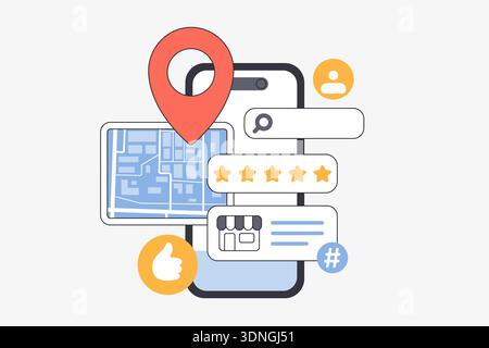 Enhance local search visibility and attract nearby customers with effective SEO strategies for small businesses, isolated on white background vector illustration Stock Vector
