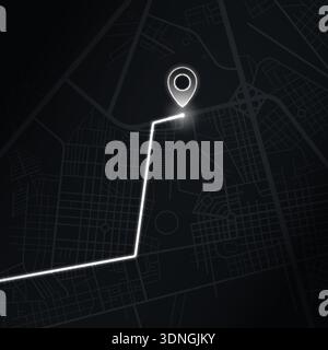 Modern city map navigation with highlighted route and glowing GPS pin, showing urban streets and destination tracking for route planning and location guidance vector illustration Stock Vector