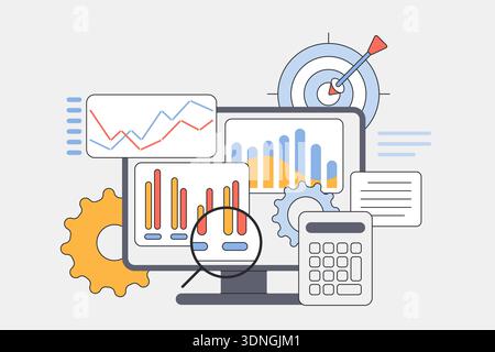 Comprehensive digital marketing analytics dashboard featuring performance graphs and charts for tracking campaign success and optimization vector illustration Stock Vector