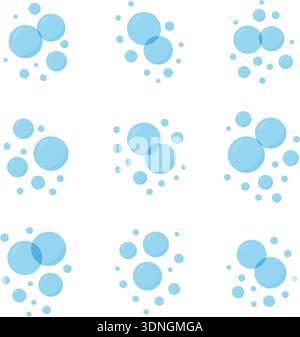 Blue soap bubbles set. Soft bubbles for hygiene, water and cleaning concepts Stock Vector