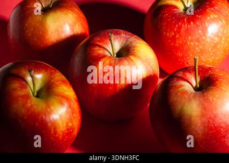 red apple on red background Stock Photo