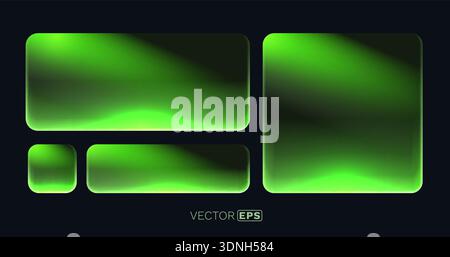 Modern set of glowing neon green frames with rounded corners on a dark background, ideal for banners and UI. Vector illustration Stock Vector