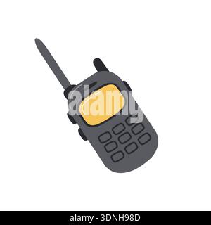 Portable walkie-talkie. Body with screen and buttons. Operational communication, security service coordination and teamwork. Stock Vector