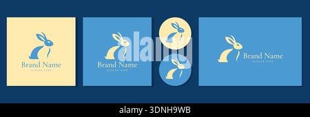 Rabbit logo set vector illustration for eco friendly brand and baby product identity. Stock Vector