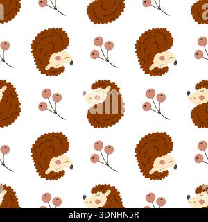Autumn seamless pattern. Cute hedgehogs Pattern Stock Vector