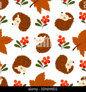 Autumn seamless pattern. Cute hedgehogs. Pattern for children's room Stock Vector