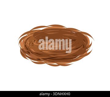 A brown empty bird nest made of intertwined twigs. Vector illustration. A wildlife object for spring designs, ecology themes, education materials, bio Stock Vector