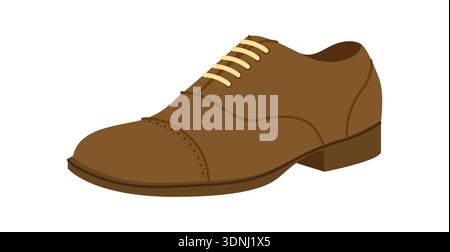 Oxford mens formal brown flat shoe. Classic closed lace up leather footwear technical illustration. Vector flat CAD mockup sketch women unisex business style outline isolated on white background. Stock Vector