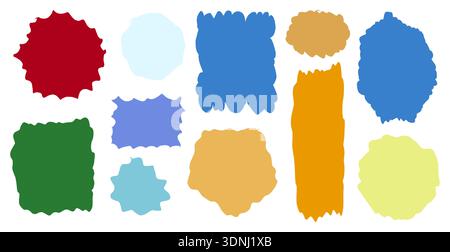 Set of wavy organic rectangle square round shapes Abstract Designs, icons and graphics geometry amoeba Irregular fluid flat shapes. Random oval spots and curvy elements. Smooth box Vector illustration Stock Vector