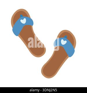 Blue flip-flops. Summer clothing design. Flat-style vector illustration isolated on a white background. Stock Vector