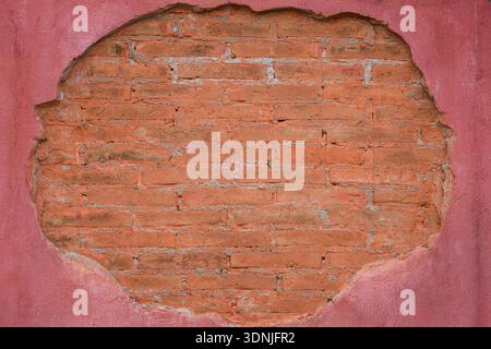 orange brick block on pink wall background or texture Stock Photo