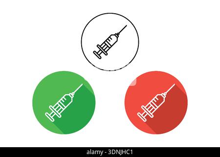 Syringe Icon In Green And Red Circles With Shadow, Medical Vaccination Concept Stock Vector