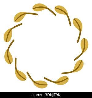 Minimal vector circular wreath made of golden green leaves. Flat botanical frame isolated on white background for autumn design, branding, invitations Stock Vector