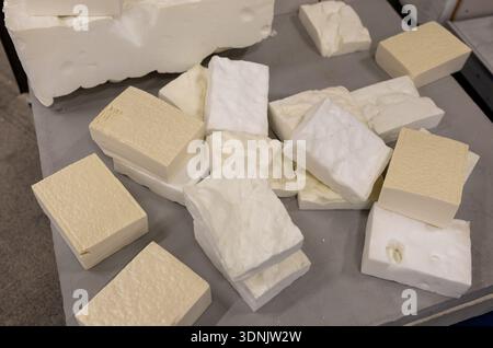 Samples of different thermal foams on the table Stock Photo