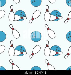 Sports and health, hobbies and interests. Bowling pattern. Blue balls and pins. Vector illustration Stock Vector