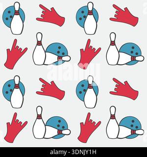Bowling equipment pattern with glove, ball and pin. Simple hand drawn doodle on white background. Vector illustration Stock Vector