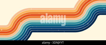 Groovy rainbow curves stripes, orange and blue color. Stock Vector