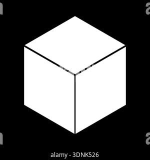 Stark white outlined cube. Geometrical structure symbolism. Isometric Vector illustration. High-contrast background atmosphere. Stock Vector