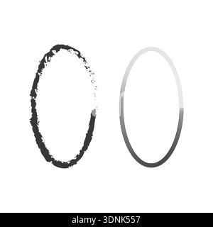 Oval frames Vector. Grunge texture line. Multiple smooth strokes. Two ellipse shapes. Stock Vector
