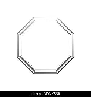 Octagon shape frame. Multiple linear strokes. Geometric Vector element. Concentric line detail Stock Vector