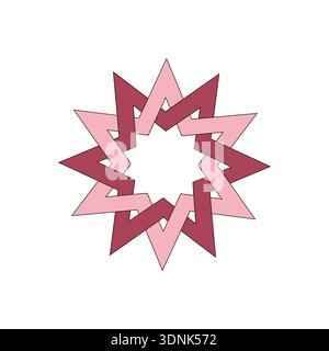 Interwoven star shape. Two color element. Festive symbol Vector. Geometric pink design. Stock Vector
