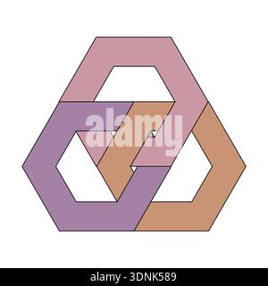 Interlocking hexagon knot. Abstract geometric symbol. Pale color Vector. Modern endless element. Stock Vector