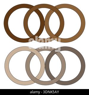 Three circle rings. Intertwined chain Vector. Brown color palette. Unity connection element. Stock Vector