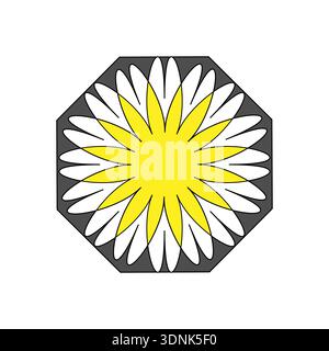 Flower octagon icon. Daisy petal symbol. Yellow floral Vector. Geometric plant sign. Stock Vector