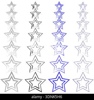 Rating stars group. Grunge review elements. Vector quality assessment. Blue feedback scale. Stock Vector