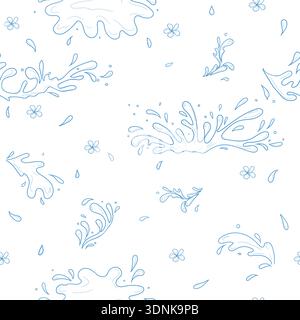 Water splashes, puddles and drops, seamless pattern. Vector illustration. Waves and puddles isolated on a white background. Concept of summer, water Stock Vector