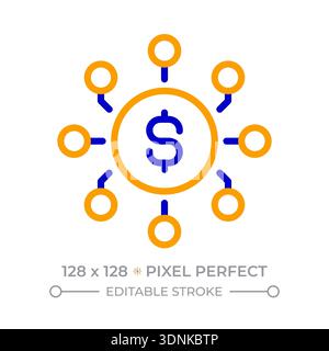 Digital money pixel perfect two color line icon Stock Vector