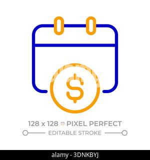 Payment schedule pixel perfect two color line icon Stock Vector