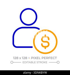 Person with dollar coin pixel perfect two color line icon Stock Vector