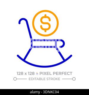 Pension pixel perfect two color line icon Stock Vector