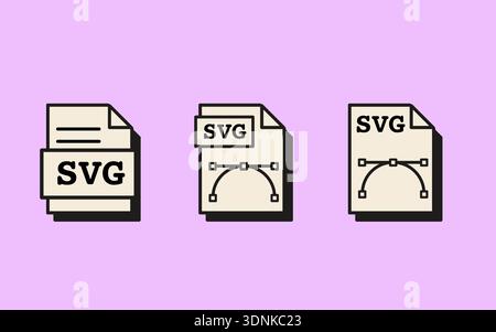 SVG vector file icons with curve path editing tool with adjustment handles in retro vaporwave style. Vector graphics format symbols for digital Stock Vector