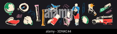 Travel and tourism halftone collage set vector illustration Stock Vector