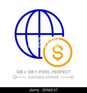 Global money pixel perfect two color line icon Stock Vector