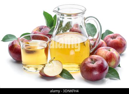 Red apples with apple Juice  isolated on a white background. Stock Photo