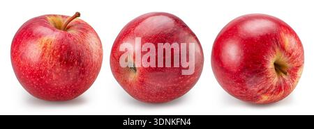 Three different red apples on white background. File contains clipping paths. Stock Photo