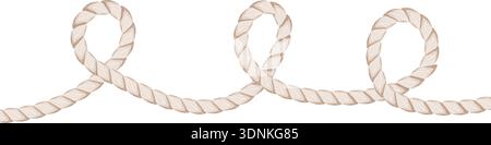 Rope brush simple decorative rope for frames and borders. Marine rope texture. Thick cord or wire element set. Vector illustration Stock Vector