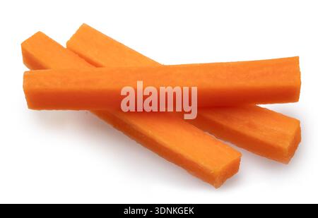 Slices of red carrot or carrot sticks isolated on white background. File contains clipping paths. Stock Photo
