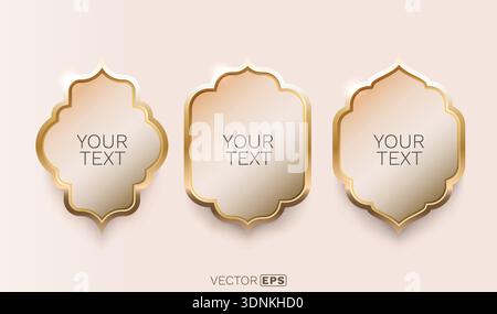 Elegant golden ornate frames set for luxurious text display, perfect for product labels or decorative design. Vector illustration. Stock Vector