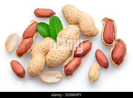 Peanuts whole and cracked peanut isolated on white background. File contains clipping paths. Stock Photo