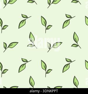 Pattern of green spring leaves on light background. Spring atmosphere. Eco-friendly design. Vector illustration Stock Vector